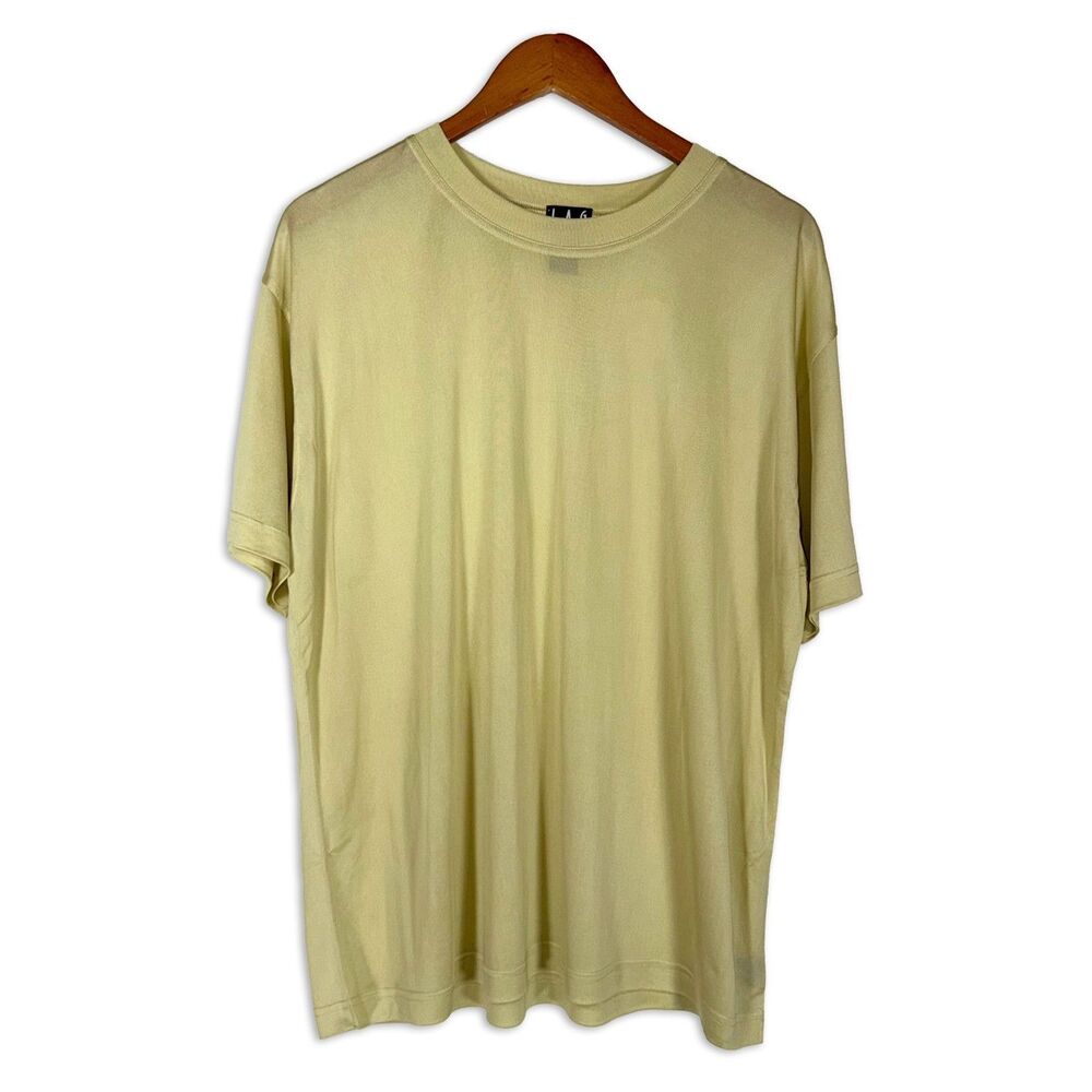 Vintage JAG 100% Silk Tee Minimalist Oversized Beige Top S 90s Y2K